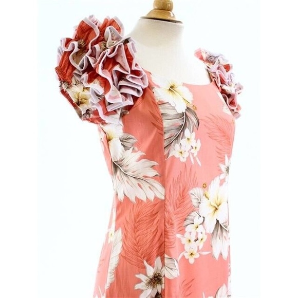NWT Pacific Legend Hibiscus Pink Cotton Hawaiian Ruffle Long Muumuu Dress 2XL - Picture 8 of 16